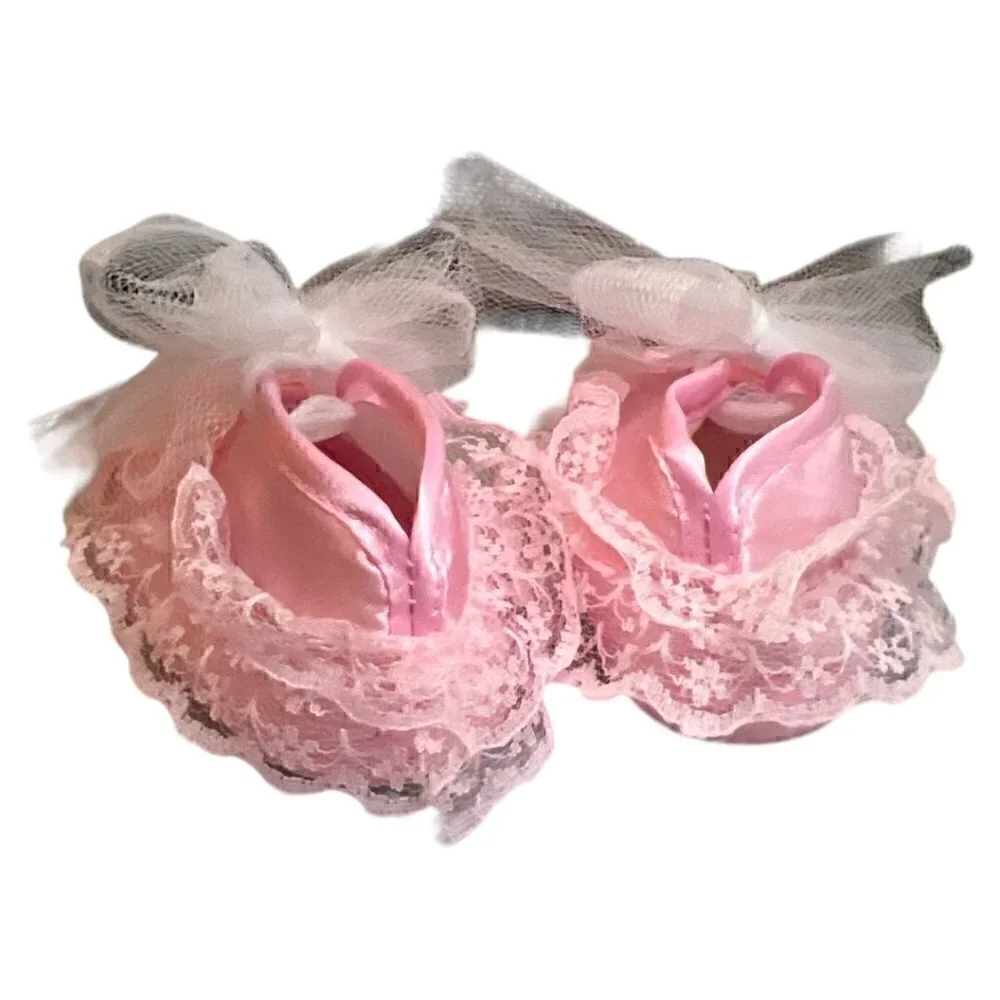 2 Pr Pink & Yellow Lace Satin Soft Baby Crib Christening Baptism Easter Shoes